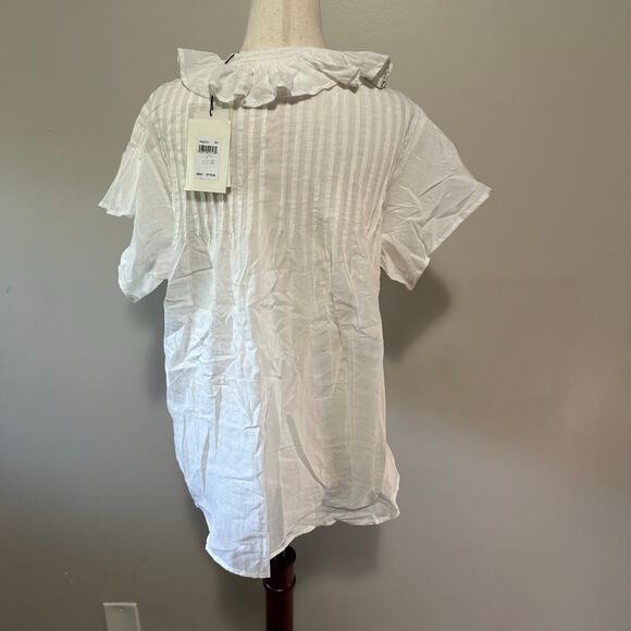 7 FOR ALL MANKIND Women's Peter Pan Collar Ruffle Top Size S In White - Picture 3 of 13